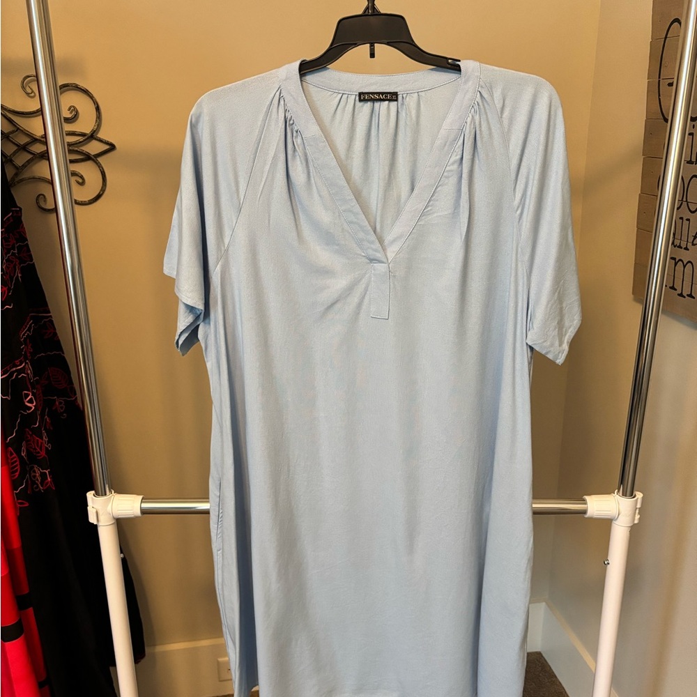 Soft Blue V-Neck Dress